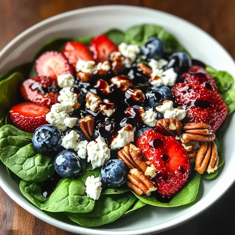 Berry Spinach Salad with Pecans, Feta, and Balsamic Glaze