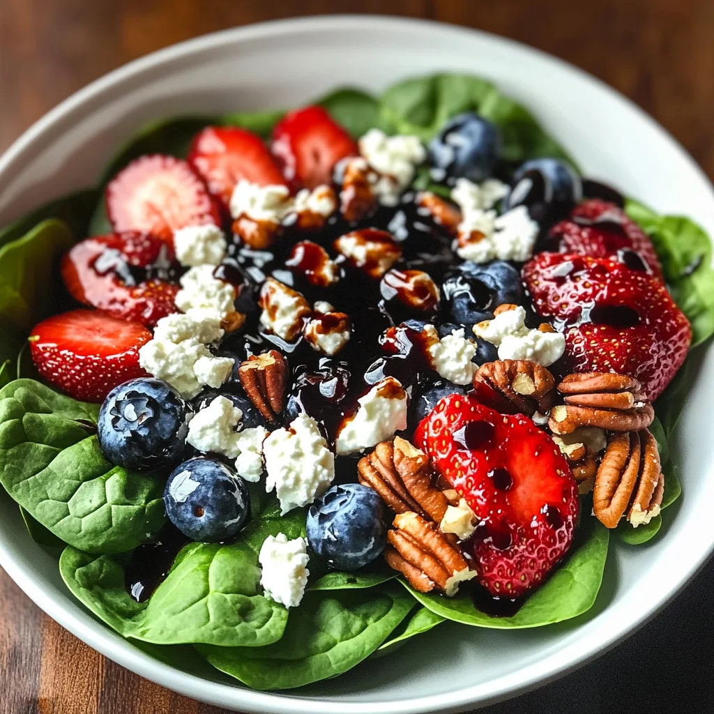 Berry Spinach Salad with Pecans, Feta, and Balsamic Glaze