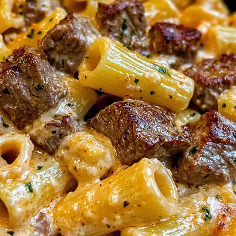 Cajun Steak Tips in Cheesy Rigatoni Parmesan Sauce