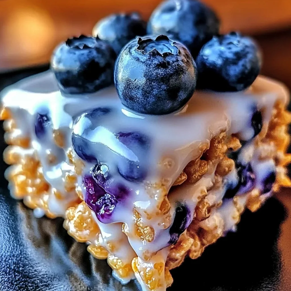 Blueberry Rice Krispies Treats with Vanilla Glaze