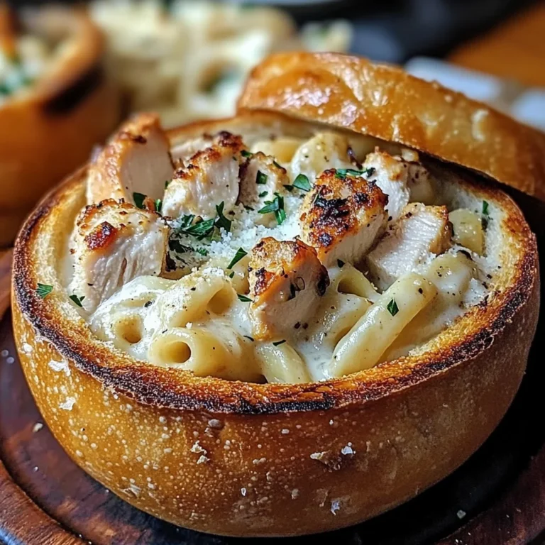 Chicken Alfredo Garlic Bread Bowls