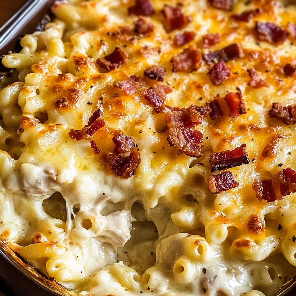 Chicken Turkey Bacon Ranch Mac and Cheese Casserole