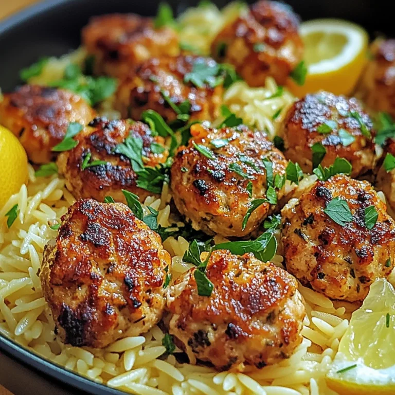Greek Chicken Meatballs with Lemon Orzo