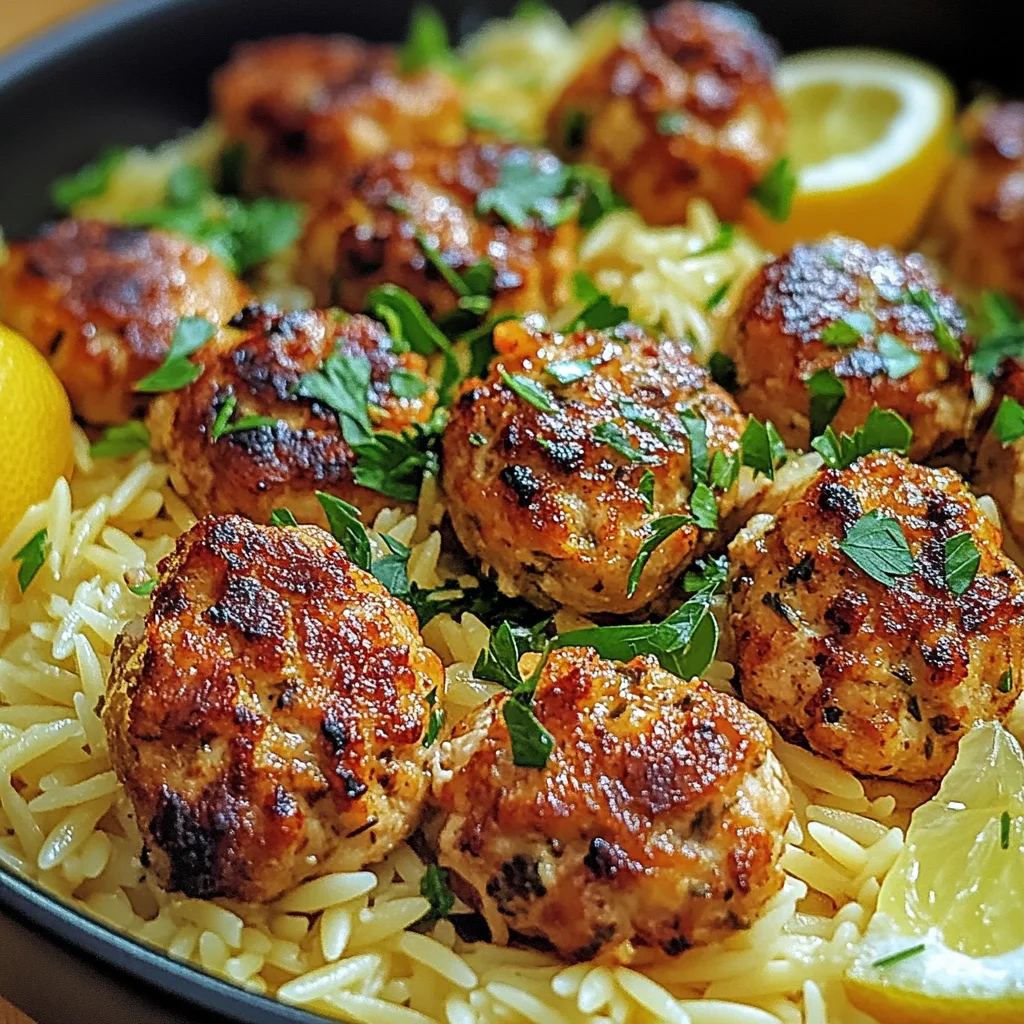 Greek Chicken Meatballs with Lemon Orzo