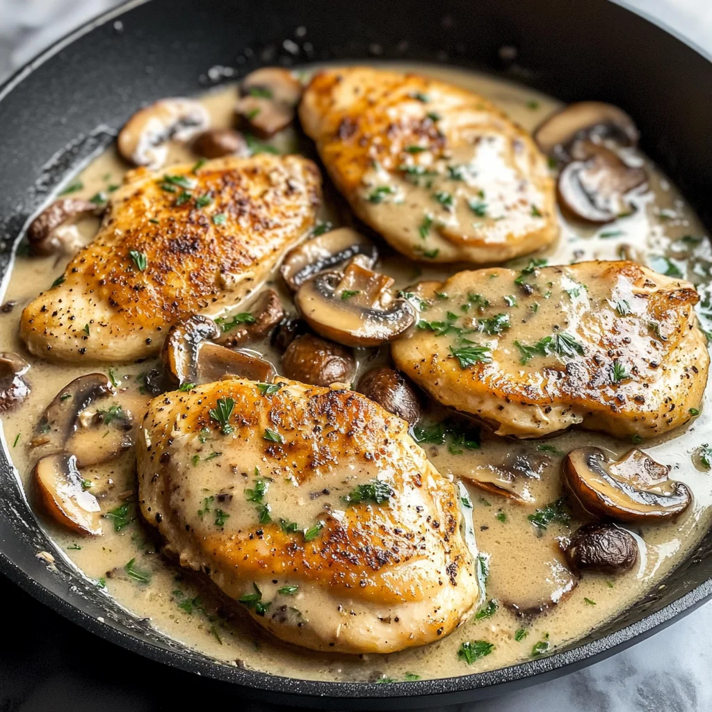 Skillet Chicken and Mushroom Wine Sauce