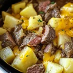 Slow Cooker Steak and Cheddar Potato Casserole