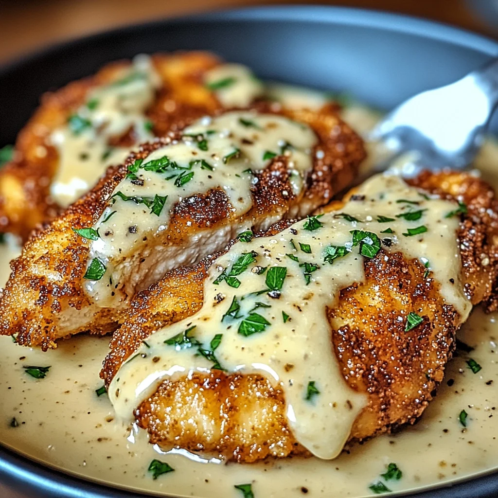 Crispy Parmesan Chicken with a Rich Garlic Sauce - Easy Dinner Idea