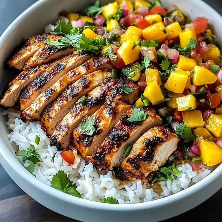 Jerk Chicken Bowls with Mango Salsa and Coconut Rice